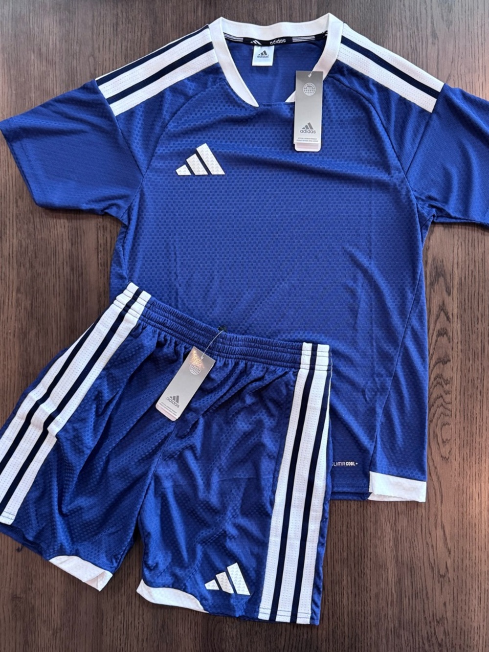 adidas Blue & White Kids Soccer Jersey and Shorts Set